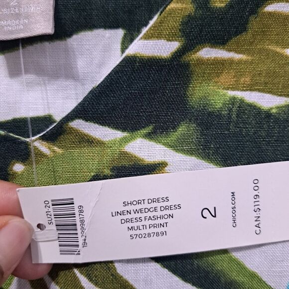 Chico's Linen Palm Print Tunic Wedge Short Dress Multi- Color Size 2 Large NWT - Picture 10 of 15